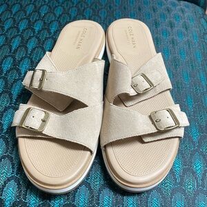 Cole Haan Womens Megan Buckle Slide Sandal, Beige Suede Size 9b